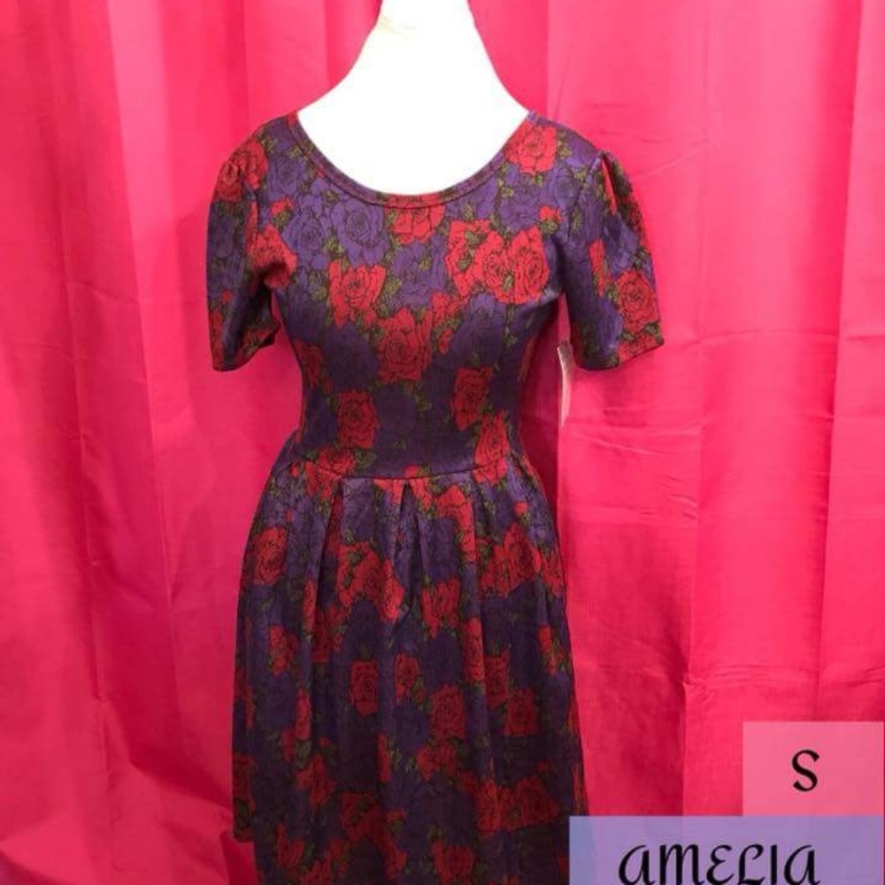 New red roses floral Lularoe Amelia S dress